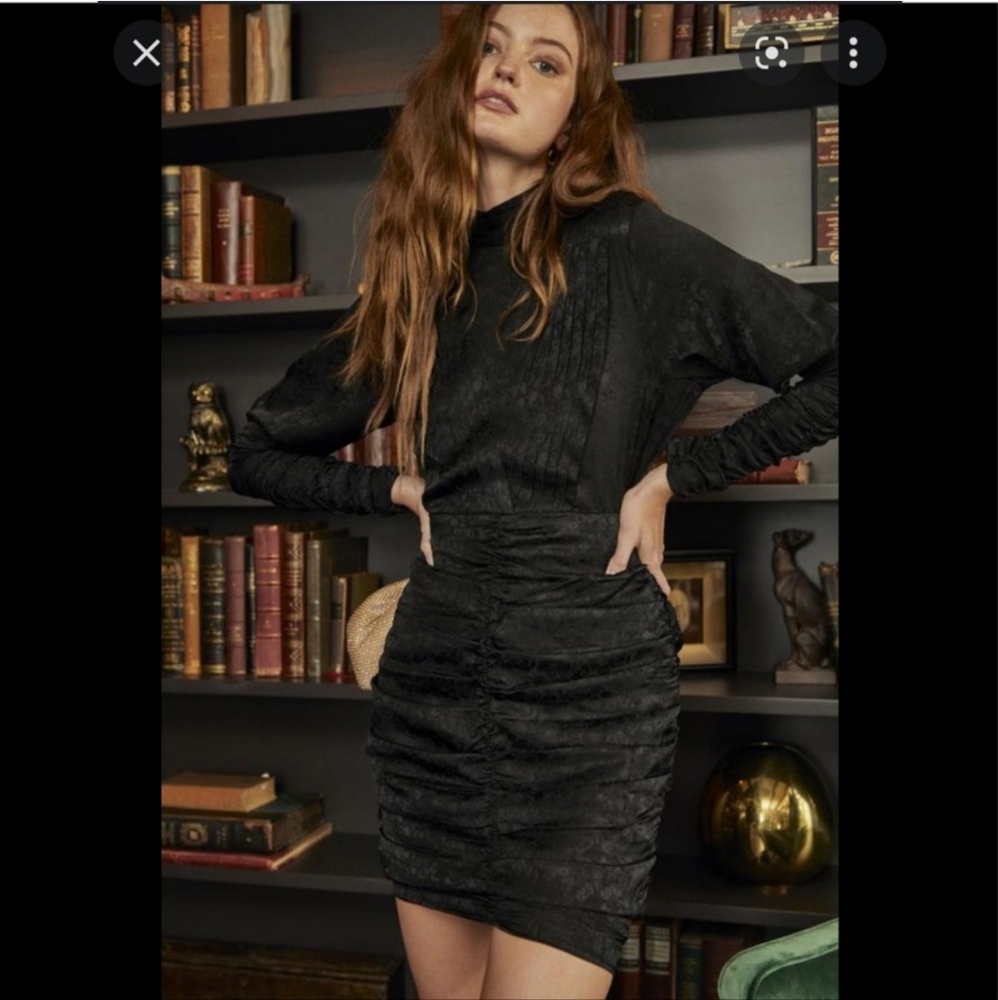 NWT Hunter Bell New York Rouched and Pleated Ariana Dress in Black Floral - 6